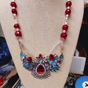 Elegant Red and Blue Gemstone Necklace